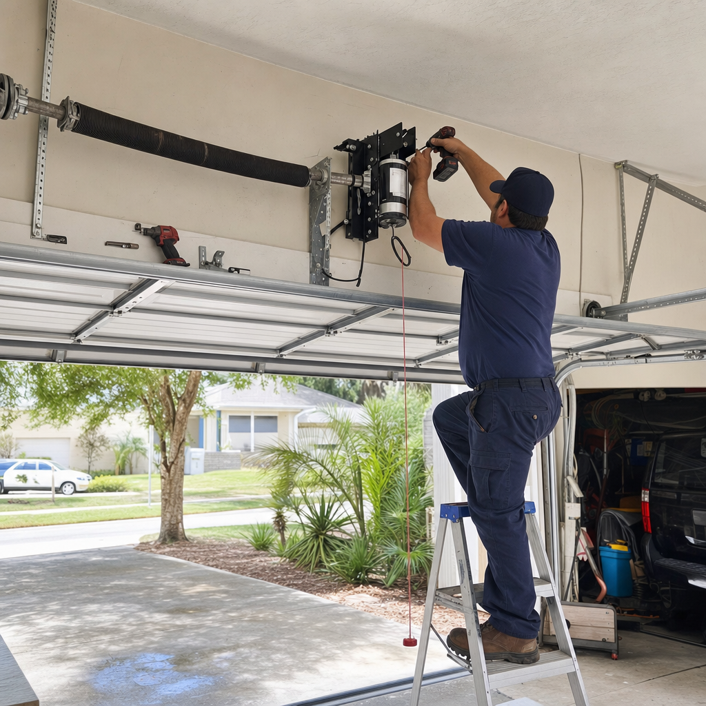 Garage door opener installation by a professional technician
