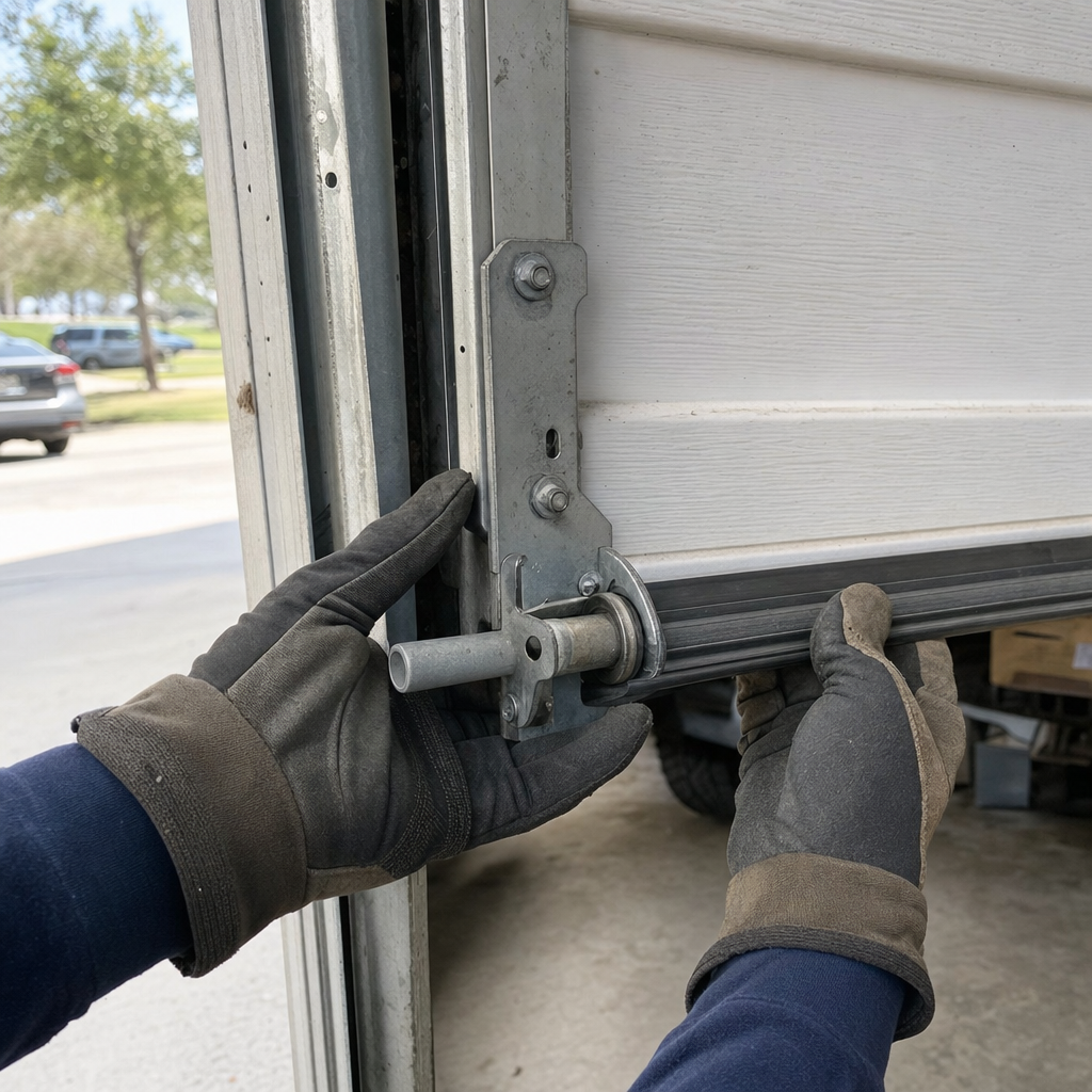 Garage door parts being installed or repaired by a professional. in Jacksonville, FL